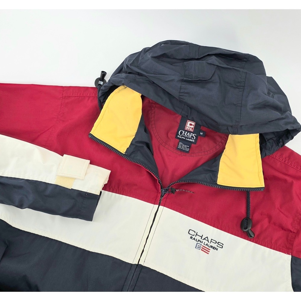 Chaps Ralph Lauren Vintage Windbreaker Jacket Size M Mens Colorblock Preppy Zip